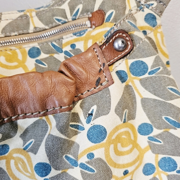Fossil canvas Floral Patterned Tote Bag with Yellow and Blue Accents - Picture 8 of 11